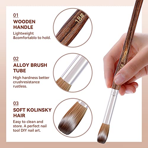 100% Kolinsky Acrylic Brush Size 22 - Wood Handle for Nail Application, Extension - Professional Manicure Salon and DIY at Home Tool (#22)
