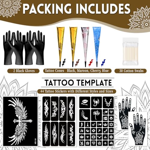 Temporary Tattoo Stencil Kit - 44 Templates, 4 Ink Colors