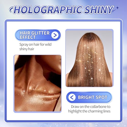 AWCCXMYM Body Glitter Spray Temporary Sparkle Glitter Spray for Hair and Body Long-Lasting and Quick-Drying Shiny Hairspray for Christmas Festival Concert Party Rave Accessories 2.11 Fl Oz