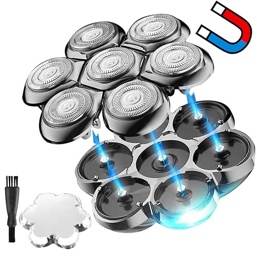 Universal Magnetic 7 Blades Head Shaver Replacement Heads Compatible with Freedom Eagle Shaver, Compatible with mainstream shaver brands£¬ Universal replacement heads (7 Silver)