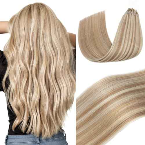 Elailite K Tip Hair Extensions Human Hair Real Remy Hair Golden Brown & Bleach Blonde 16 Inch U Tip Ktip Utip Keratin Bond Hot Fusion Pre Bonded Hair Extensions for Women 50G 50Strands