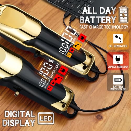 Hair Clippers for Men, Professional Clippers and Trimmers Set, Cordless Clippers for Hair Cutting, Beard Trimmer, Barber Clippers, Rechargeable Electric Shaver, Gifts for Men, Black Gold