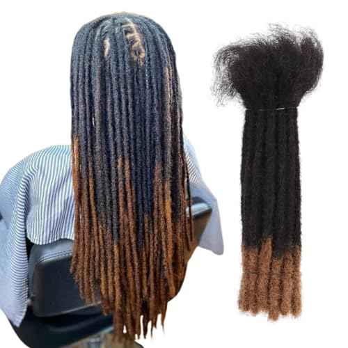 Viovian 0.6cm Human Hair Loc Extensions 14 Inch 30 Strands Ombre Dread Human Hair Dreadlock Extensions for Men Human Color Brown Tip 1b/30
