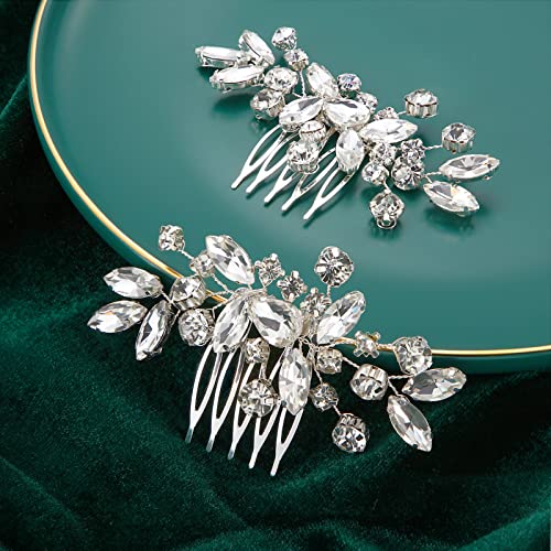 Bridal Rhinestone Hair Comb Set - Silver Crystal Wedding Hair Accessories
