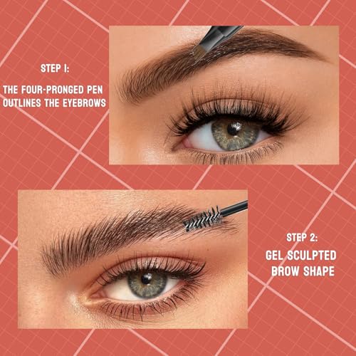 9705 2in1 Hilibrand 4-Pronged Dual-Ended Eyebrow Pencil&Eyebrow Gel, 4-Pronged Ultra-Fine Realistic Eyebrow Pencil End, Eyebrow Setting Wax End, Waterproof, Sweatproof, Long-Lasting (2#Dark Brown)
