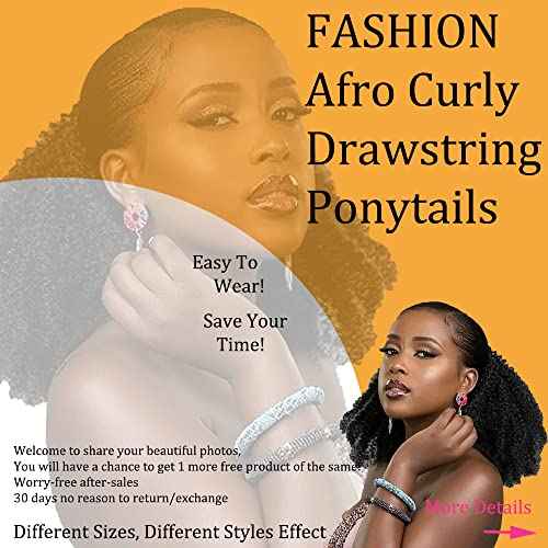 Curly Ponytail Extension Human Hair for Black Women Girls Invisible Kinky Curly Ponytails Afro Puff Drawstring Ponytail Afro Puffs 14 Inch #1B Natural Black