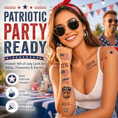 4th of July Temporary Tattoos for Women | Waterproof Red White Blue