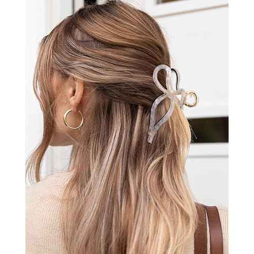 WELROG 2 Pack Metal Bow Claw Clips - Non-Slip Hair Claw Clips for Women,Elegant Large Hair Clip for Thin and Thick Hair (Gold)