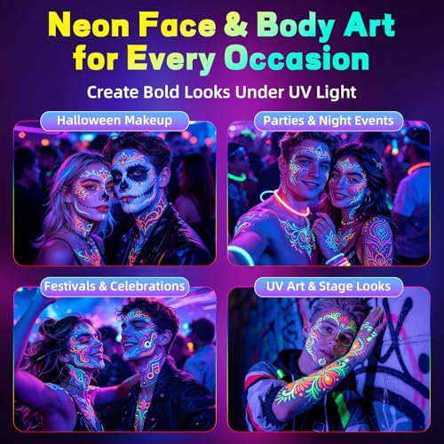 10-Color UV Reactive Body Paint Markers with Glow Effect