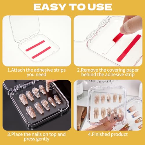 60-Piece Clear Nail Storage Box Organizer with Adhesive Strips
