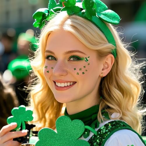 St. Patrick's Day Temporary Tattoos - 6Pc Glitter Shamrock Face Stickers