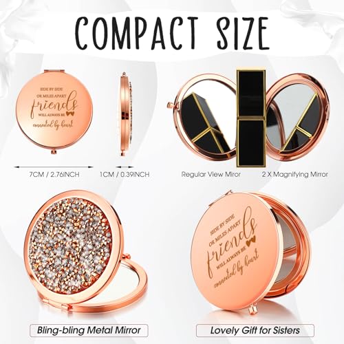 Geelin 6 Pcs Galentines Friendsgiving Gifts for Women Compact Mirror Bulk Rose Gold Pocket Mirror for Women BFF Sister Mom Wife Daughter Niece Grandma Friendship Birthday Gifts