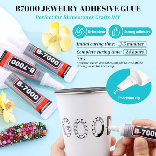 6100 Pcs Clear Flatback Resin Rhinestones Kit with B7000 Jewelry Glue