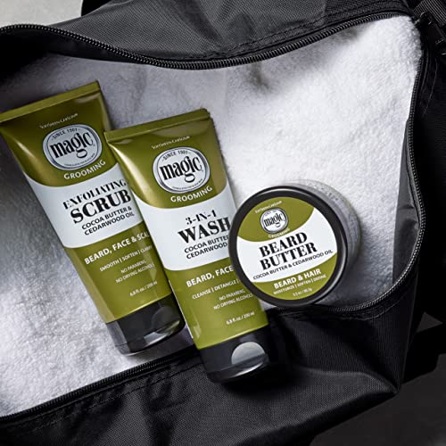Softsheen-Carson Magic Shaving Beard Grooming Kit for Men with Cedarwood Oil, Includes Beard Butter, Scrub and Cleanser, Gift Set for Facial Hair Care,1 kit