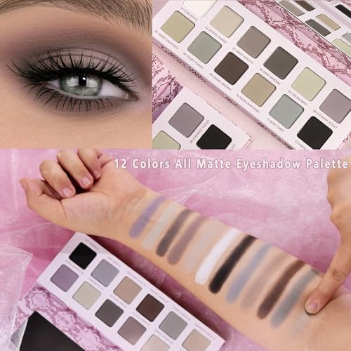 12-Color Matte Eyeshadow Palette - Cool Grey Taupe for Mature Skin