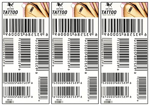 Barcode Number Temporary Tattoos - 3 Sheets Waterproof