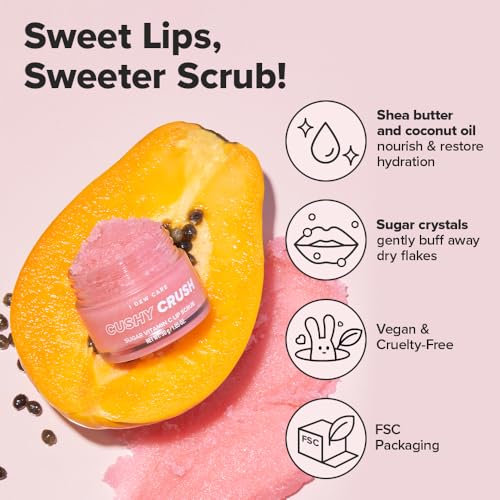 I DEW CARE Overnight Lip Scrub - Cushy Crush | Sugar Vitamin C, Scrubber Exfoliator Products, for Dry and Chapped, Vegan 1.05 Oz