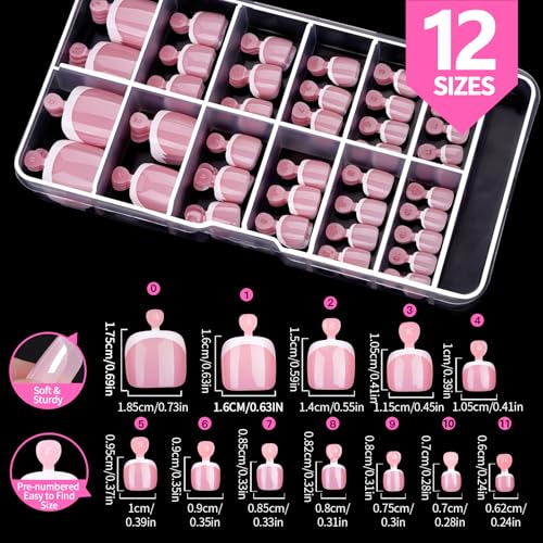 Teenitor Pink French Toe Nails Press On Set with White Borders, 120pcs Short Square Fake Toenails for Women