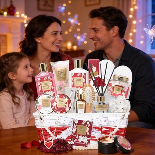Mothers Day Gifts for Women - 19-Piece Luxury Rose Spa Gift Basket Set Bath and Body Gift Sets Care Kit | Christmas Gifts, Valentines Day, Mothers Day Gifts Baskets for Mom, Wife
