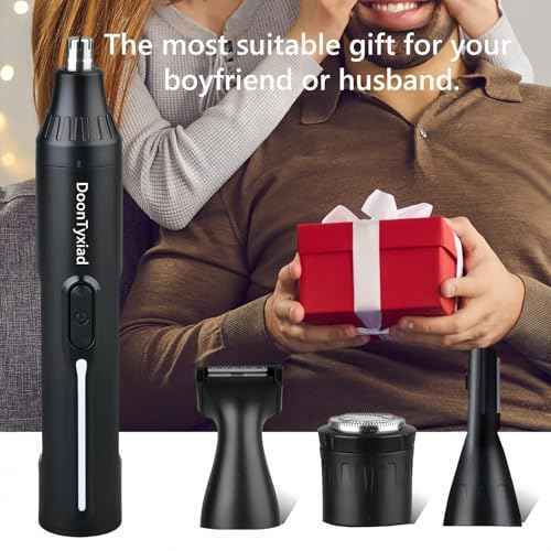 Rechargeable Ear and Nose Hair Trimmer, 4-in-1 Professional Painless Eyebrow & Facial Hair Trimmer for Men Women, Powerful Motor and Dual-Edge Blades for Smoother Cutting Black(Black 4-in-1)