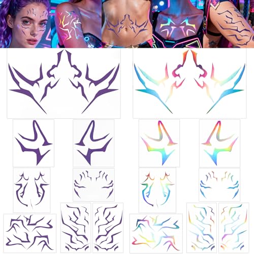 Boko 16Pcs Purple Holographic Temporary Tattoos Set