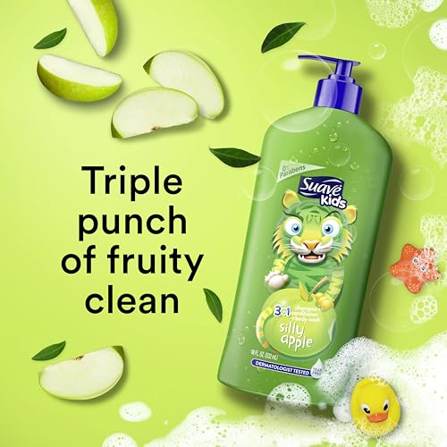 Suave Kids 3-in-1 Shampoo, Conditioner & Body Wash, Silly Apple 18 oz (6 Pack)