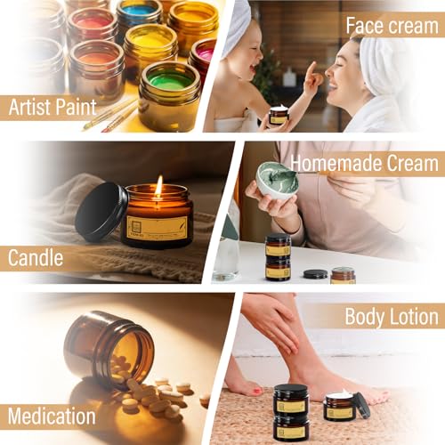 1.75 oz Amber Glass Jars with Black Metal Lids - 12 Pack