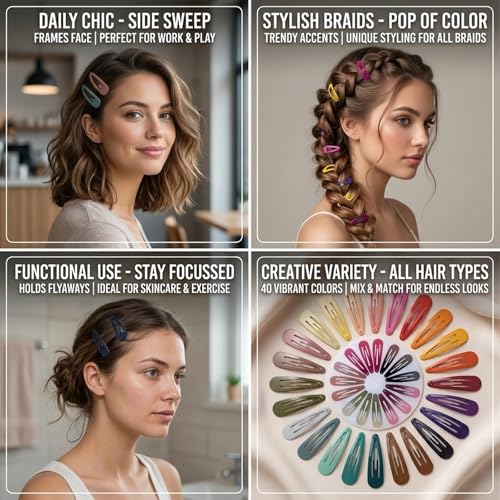 120 Pack Colorful Metal Snap Hair Clips - 40 Assorted Colors