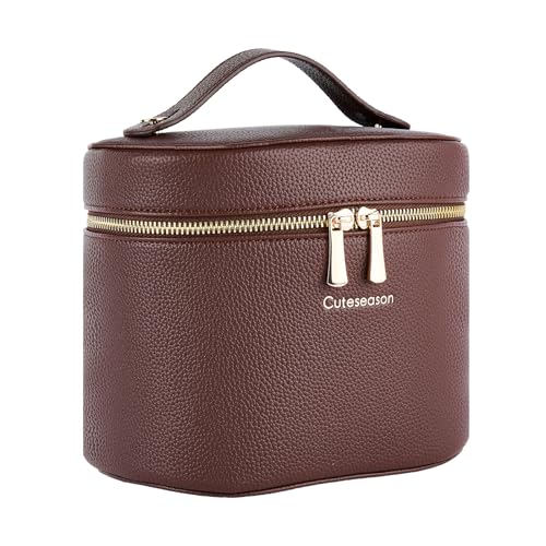 Professional Large Makeup Organizer Bag with Removable Insert ? Waterproof Travel Cosmetic Storage Case with Compartments for Women & Makeup Artists (Brown)