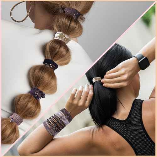 20 PCS Boho Hair Ties, Women's Hair Tie Bracelets in 5 Neutral Colors, Ponytail Holders for Thick or Thin Hair, Cute No-Damage Elastics (20PG6)