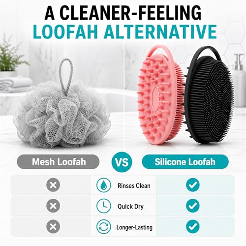 2-Pack Silicone Body Scrubber with Scalp Massager Brush