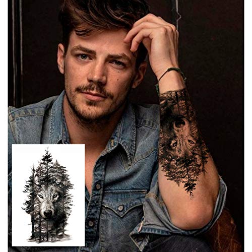 10 Sheets Large Wolf Temporary Tattoos for Men & Kids