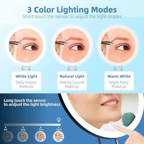JJhxr Black 30X Magnifying Lighted Handheld Makeup Mirror - 6 Inch