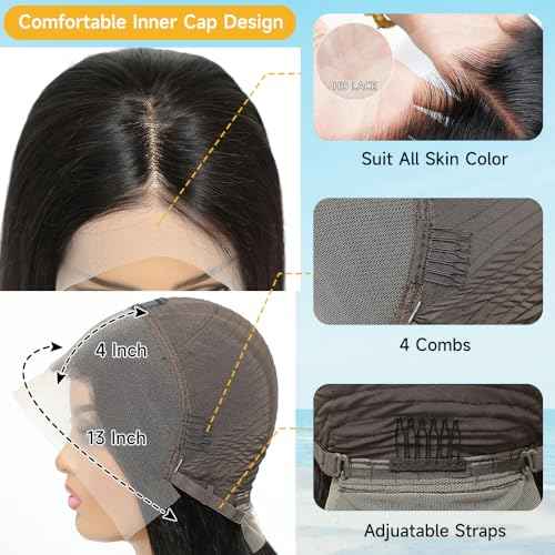 Bob Wig Human Hair 200 Density Virgin Remy Hair Double Drawn Human Hair Wig 3x Longer Lifespan 13x4 HD Lace Front Wigs Human Hair Pre Plucked Bone Straight Short Bob Natural Black 10¡±