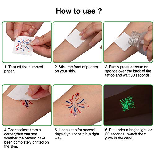 288 Patriotic Temporary Tattoos Glow in Dark - 48 Designs
