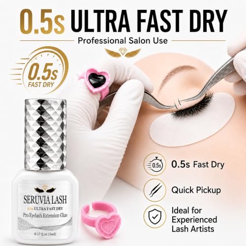 Seruvia 0.5s Fast-Dry Black Lash Extension Glue, 5ml