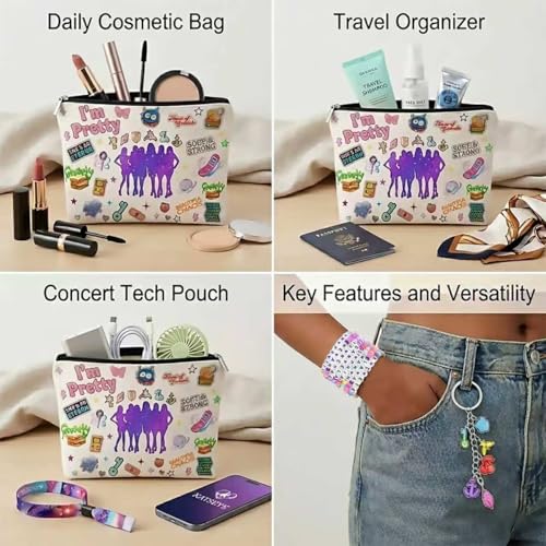 Cats Eye Makeup Bag Set with Bracelets and Keychain for Women & Girls