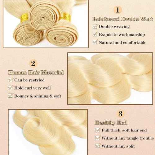 613 Bundles Human Hair Body Wave 18 18 18 inch Blonde Human Hair Bundles 100% Unprocessed 12A Brazilian Virgin Human Hair 3 Bundles 613 Human Hair Weave Extensions