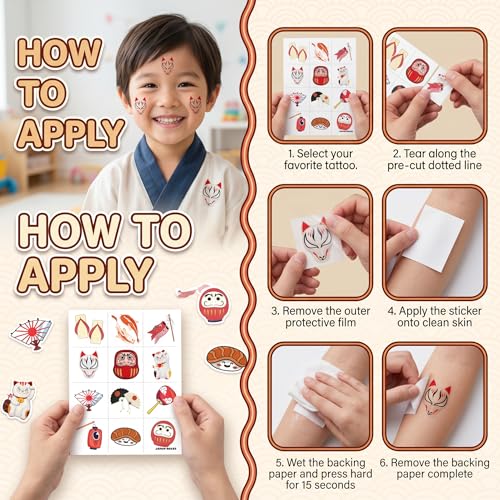 96 PCS Japanese Temporary Tattoos - Pre-Cut Party Favors