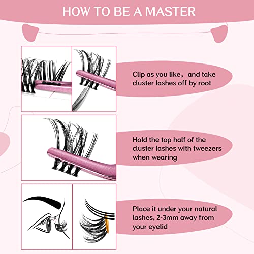 Cluster Lashes 72 Pcs Lash Clusters DIY Eyelash Extension Individual Lashes Thin Band Easy to Apply at home Lashes Crush D-16mm