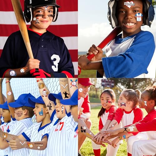 96PCS Baseball Pre-Cut Temporary Tattoos for Kids - Sports Themed Birthday Party Supplies, Fun Stickers for Boys & Girls, Party Favors, School Prizes, Summer Olympic Gifts (Normal)