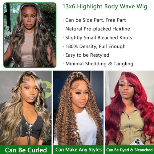 28" 13x6 Balayage Body Wave Lace Front Wig FB/27 180% Density