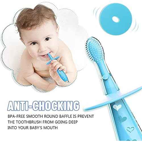 Baby Toothbrush with Suction Base - Gentle Cleaning for Toddler's Self-Brushing Training, Food-Grade Silicone, Extra Soft/Tough Bristles, BPA/Phthalate Free, Anti-chocking/Anti-Fall Design-2 Pack