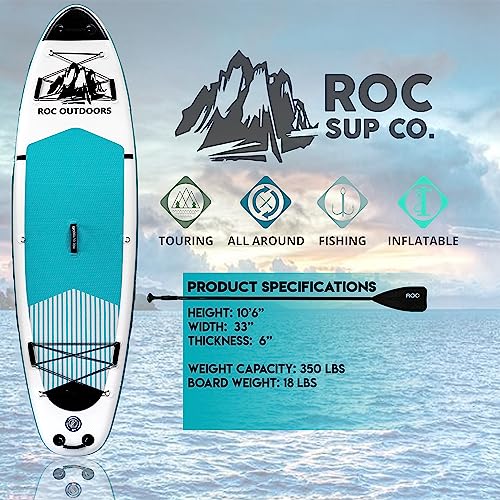 Roc Inflatable Stand Up Paddle Boards 10 ft 6 in with Premium SUP Paddle Board Accessories, Wide Stable Design, Non-Slip Comfort Deck for Youth & Adults (Teal)