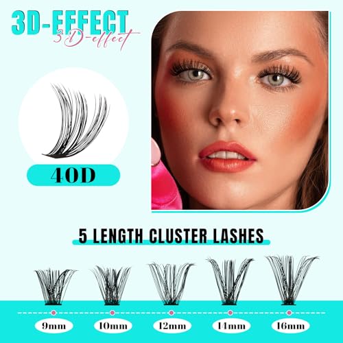 Lash Extension Kit 200PCS 40D Clusters 9-16mm with Bond & Remover