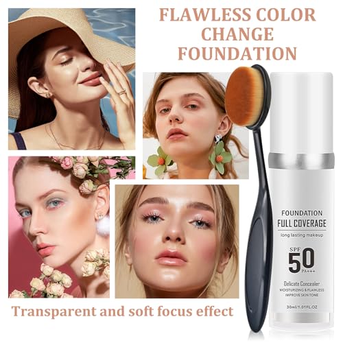 Color Changing Foundation Liquid Makeup Set with Brush & Sponge