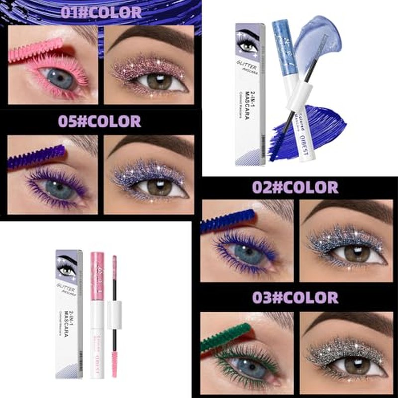 4 Pcs Colorful Mascara for Eyelashes Set,Glitter and Matte Colored Mascara,Pearly Long-Lasting Double-headed,Halloween Christmas Eyes Makeup