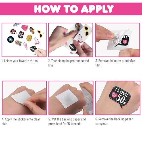 96 PCS 50s Party Temporary Tattoos Pre-cut Retro Stickers