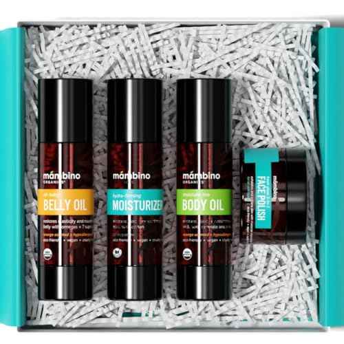 Second Trimester Set ? All Natural Skincare Pregancy Gift Box ? Anti-stretch mark Belly Oil, Moisturizing Body Oil, Face Polish, Face Moisturizer - Mambino Organics