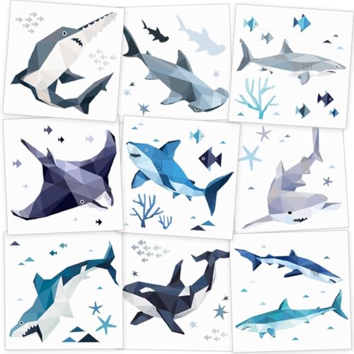 Cheerland Pre-Cut Shark Tattoos for Under The Sea Birthday Party Decorations Shark Week Ocean Sea Animal Themed Sticker Temporary Tattoo Party Favors Supplies School Rewards 108 Pcs